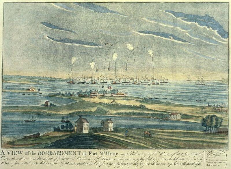file ple m Sa An artist's rendering of the battle at Fort McHenry The caption reads "A VIEW of the BOMBARDMENT of Fort McHenry, near Baltimore,by the British fleet taken from the Observatory under