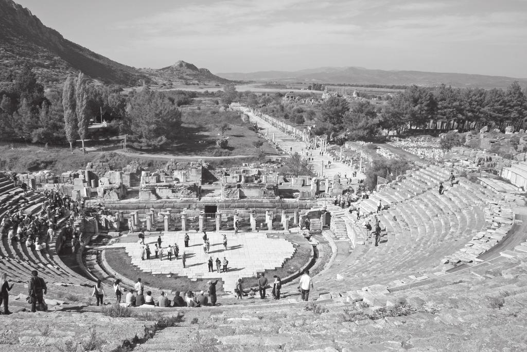 The theater at Ephesus and the road that leads to the harbor. This is the place where Demetrius, the silversmith, stirred a riot against Paul. Christ (Acts 19:2-7).