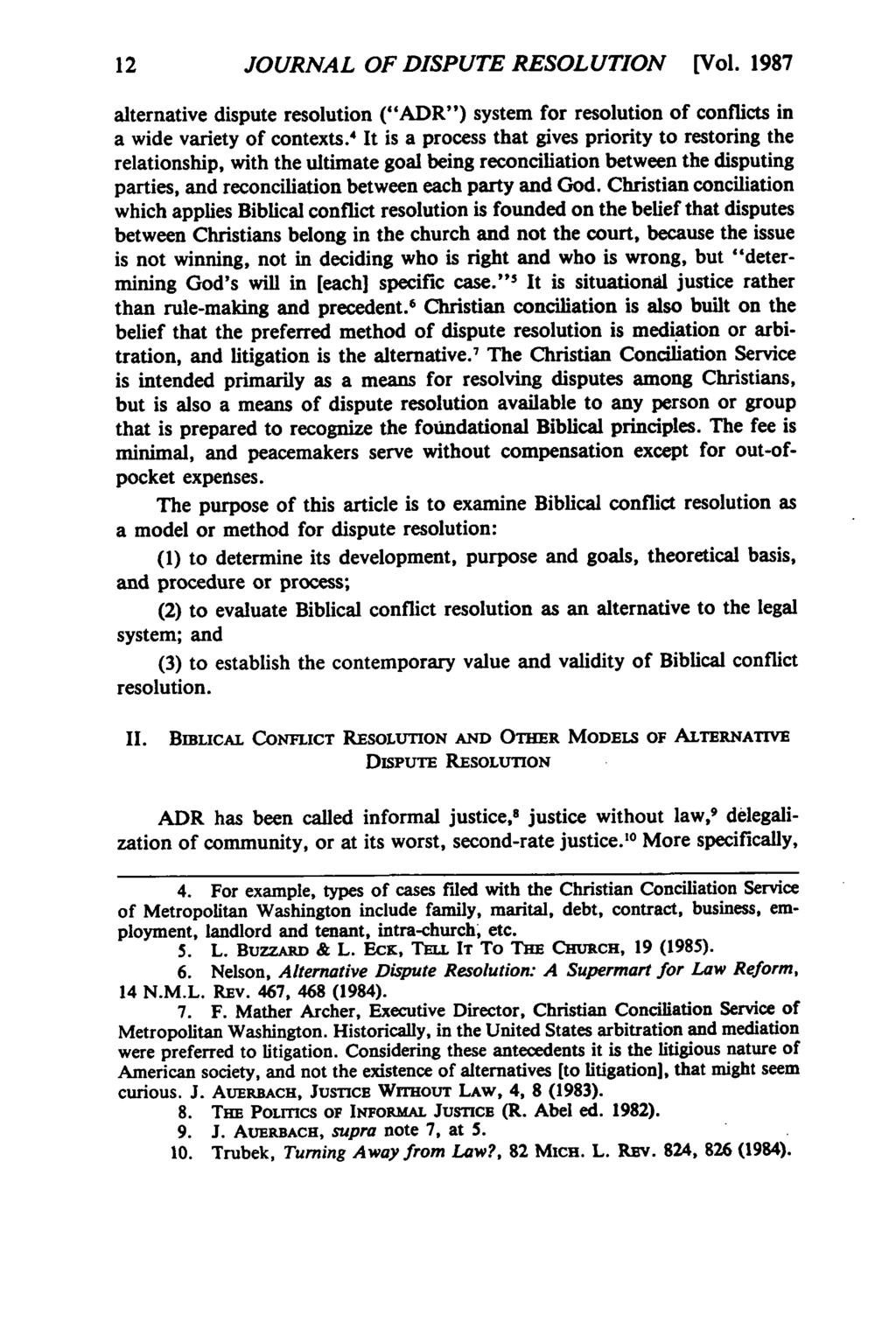 Journal of Dispute Resolution, Vol. 1987, Iss. [1987], Art. 4 12 JOURNAL OF DISPUTE RESOLUTION [Vol.
