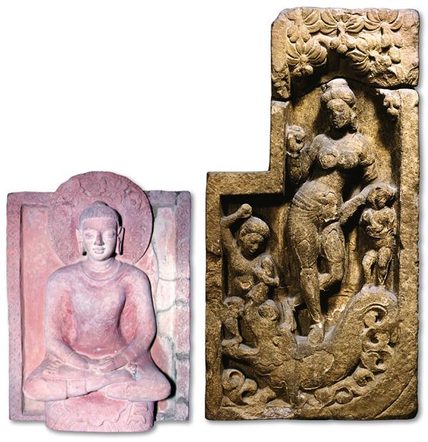Art Resource/Corbis These sculptures of the river deity, Ganga (right), and the Buddha (left), are typical of Gupta sculptures. 18.7.