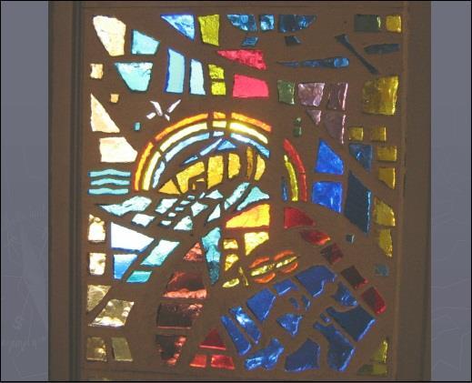 In these three panels we see people and events that happened some 4000 years before Christ was born. This window begins with the symbol of God s hand reaching down to create.