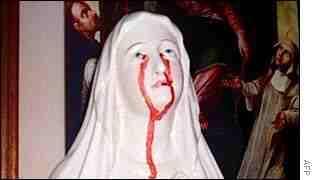 In 2003, BBC reported from Bangladesh where a statue of the Virgin Mary was showing visible tears of blood.
