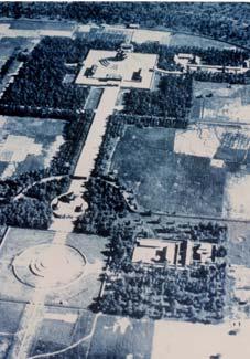 132 In the upper center, this aerial view shows the round, three-storied temple set exactly in the center