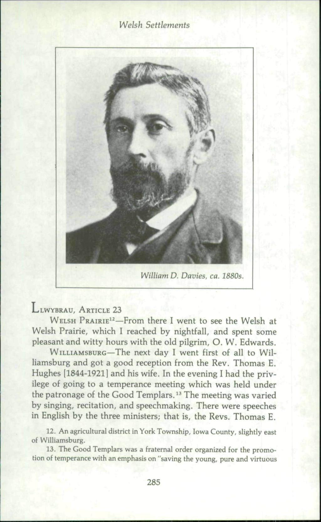 Welsh Settlements William D. Davies, ca. 1880s.