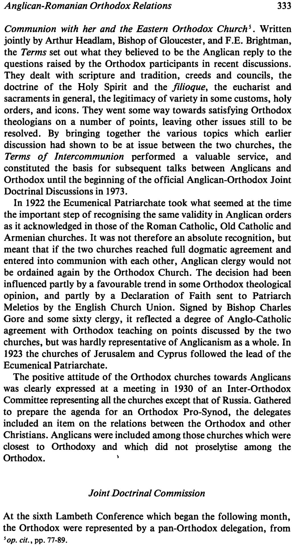 Anglican-Romanian Orthodox Relations 333 Communion with her and the Ea