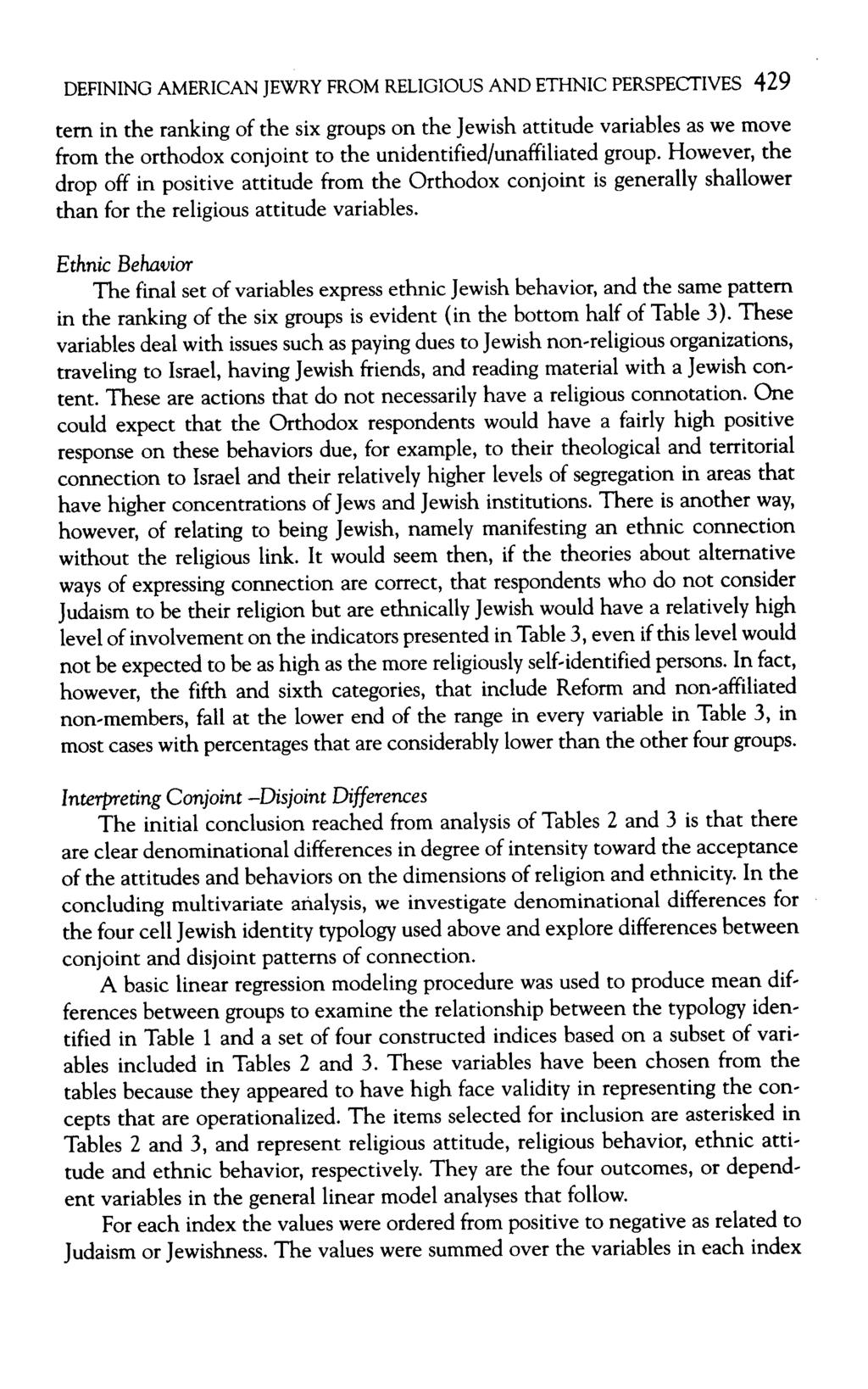 DEFINING AMERICAN JEWRY FROM RELIGIOUS AND ETHNIC PERSPECTIVES 429 tern in the ranking of the six groups on the Jewish attitude variables as we move from the orthodox conjoint to the