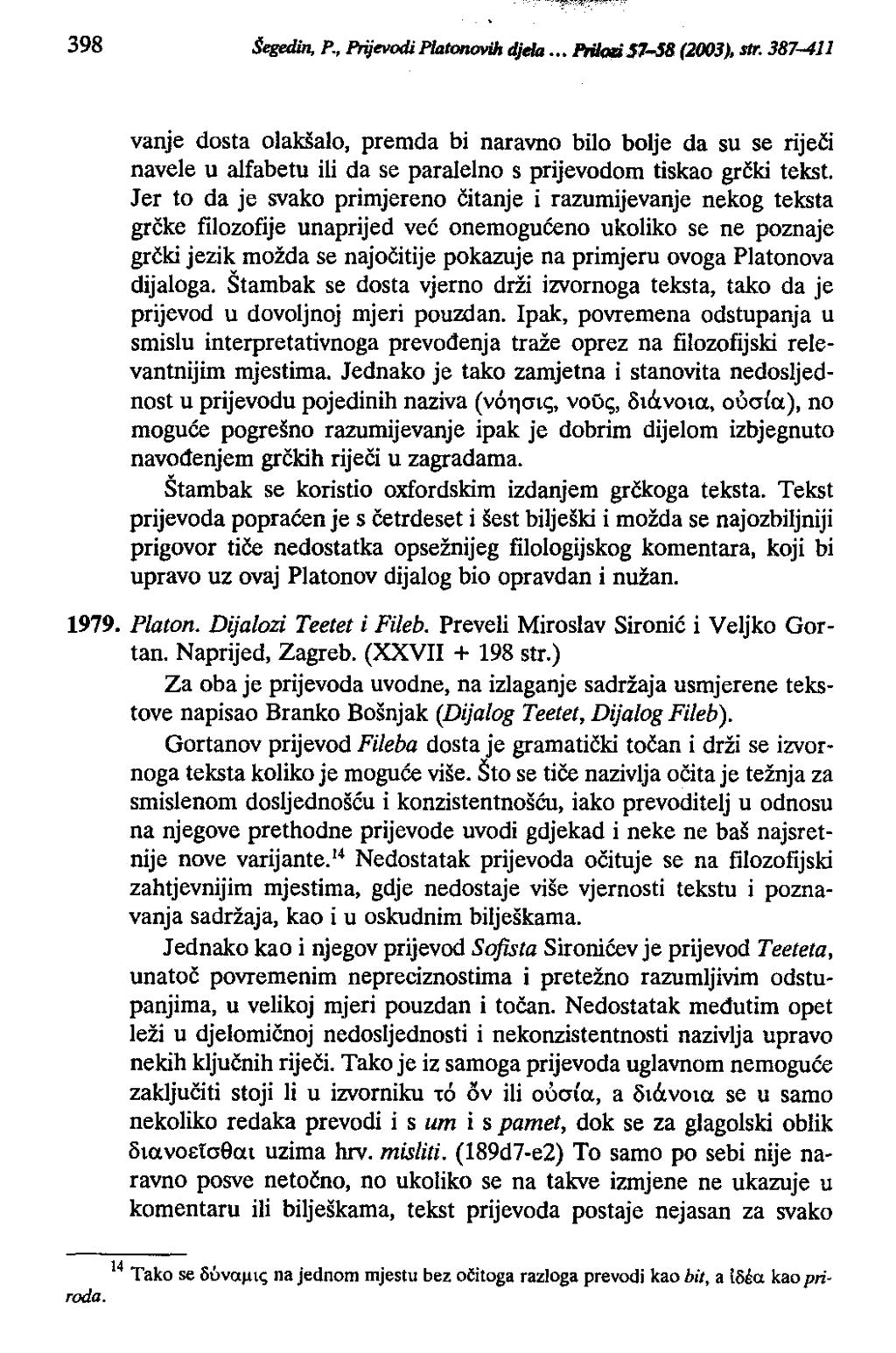 398 šeg<din, P. Priievodi PiJJtonovih djela PriIOd s1-58 (2003 J. str.