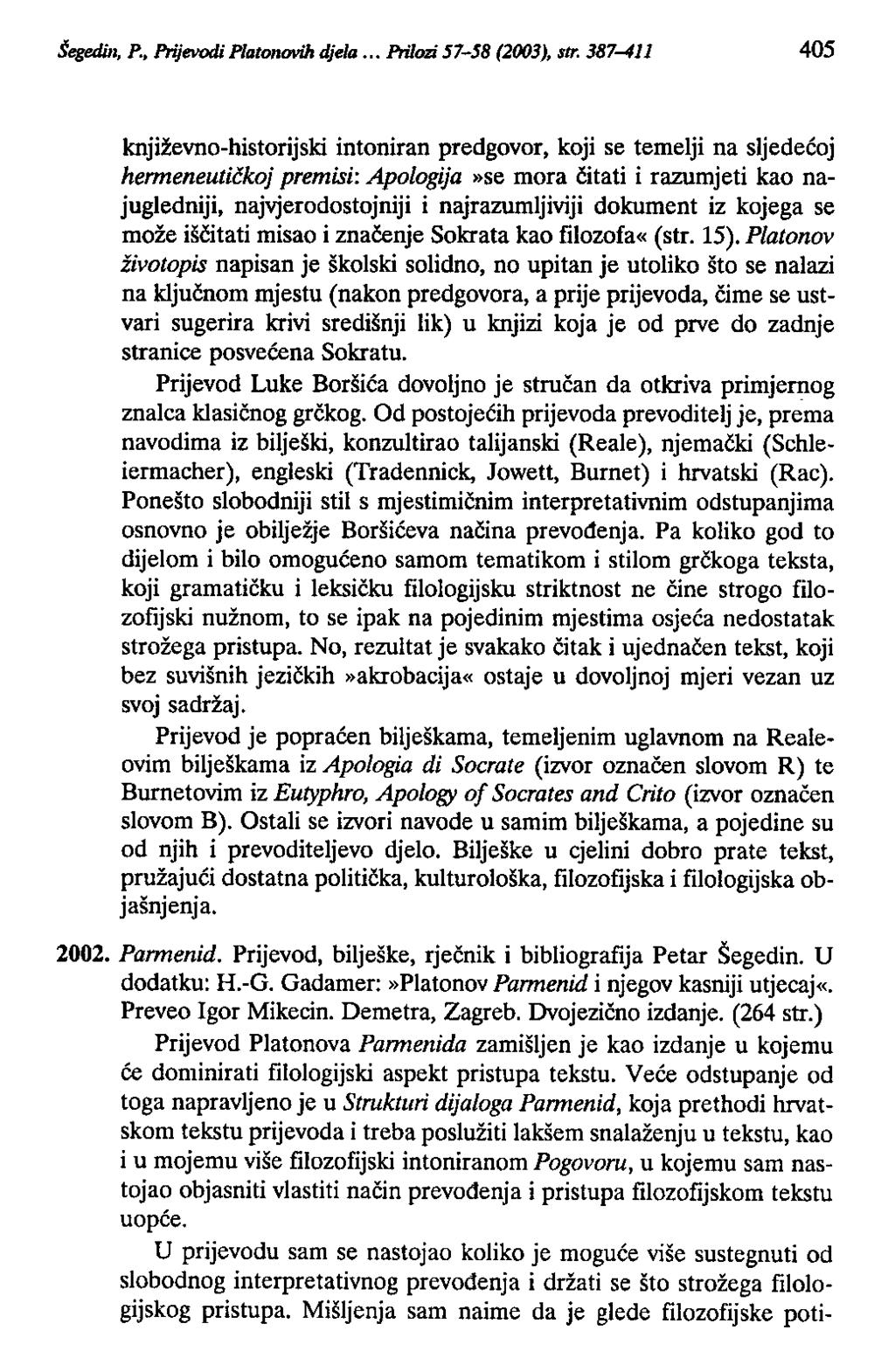 Šegedbl, P., Prijevodi Platonovih djela... Prilozi 57-58 (21103), str.