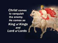 When Jesus comes with a crown of gold upon His head riding a white horse. He is pictured as a victorious general.