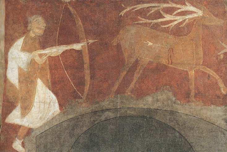 The upper image is the rabbit hunt and the lower image is the stag