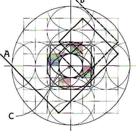 Leonardo's and CBS's Eye We now superimpose two Fibonacci spirals, a female spiral (broken line) and a male spiral (solid line) [Fig. 9-18]. We saw a perfect reflection before [see Fig. 8-11].