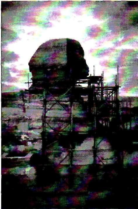 Fig. 11-6. Sphinx with flat headdress. Scaffolding shows that reconstruction/stabilization were taking place.