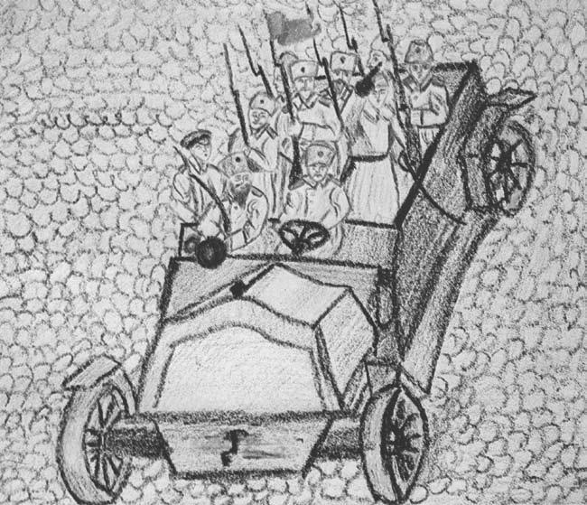 A child s drawing showing Red Guards in a truck, 1918. 65 V. I. Lenin, Draft Declaration of the Rights of the Toilers and Exploited People, in Selected Works II, 266. At around 4.00 p.m.