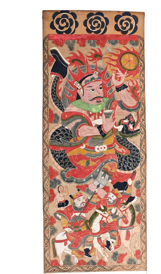 Hoi Fan The Sea Banner or Minor Altar Hoi Fan rides a serpent while holding a bowl of magical water that is used for purification and protection against evil.
