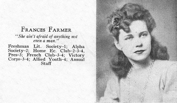 Frances Farmer: Senior picture of Frances Farmer from the 1944 Baxter Seminary Yearbook. She was the daughter of William Benjamin Clay Farmer & Gertrude Stewart.