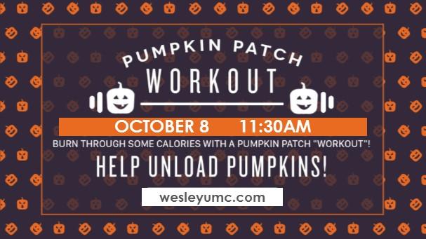 THE PUMPKIN PATCH AT WESLEY UMC Pumpkins will be arriving on October 8 and the Patch will open on October 9. We will be welcoming schools and groups again this year.