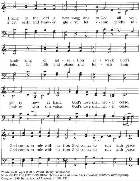 Psalm 96 Sing to the Lord a New Song As is often the case, the second reading indicates the implications of the gospel for the church: the appearance of God in Jesus Christ creates a people redeemed,