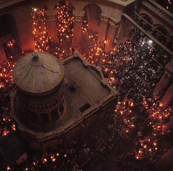 The yearly miracle of the Holy Light On Holy Saturday believers gather in great crowds in the Church of the Holy Sepulchre.