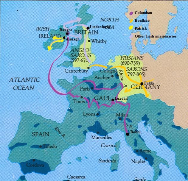 The path of the Celtic missionary monks 6 th to 8 th Centuries