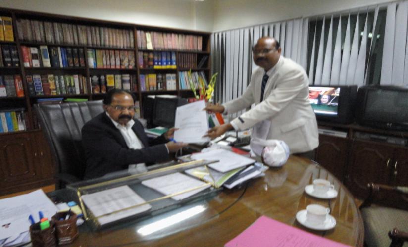 Official Residence at New Delhi Dr.P.C Rayulu submitting the Memorandum to Sri.
