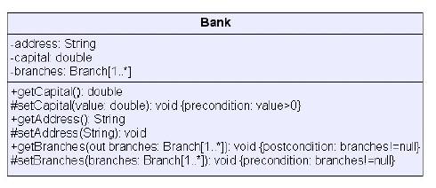 13 ה- constraints האפשריים כוללים preconditions ו- postconditions. ה- precondition מתאר תנאי שחייב להתקיים לפני שקוראים להפעלת המתודה המתוארת.