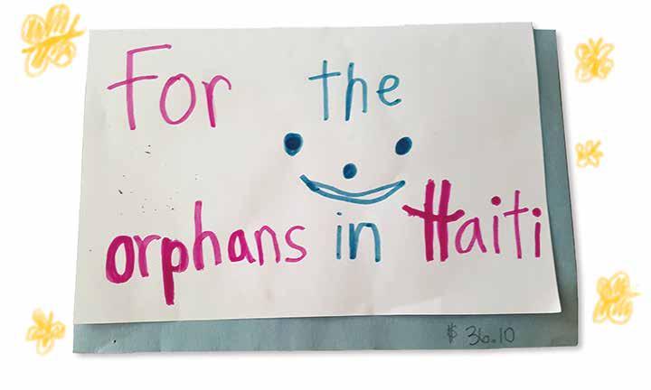 evenly. They later took the food to a local food bank. Juliana also asked her friends for a donation for the orphans in Haiti.