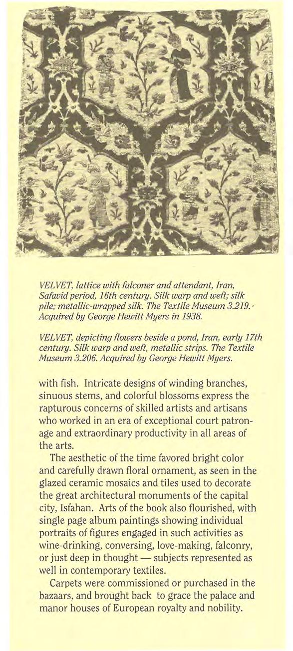 VELVET, lattice with falconer and attendant, Iran, Safavid period, 16th century. Silk warp and weft; silk pile; metallic-wrapped silk. The Textile Museum 3.219.
