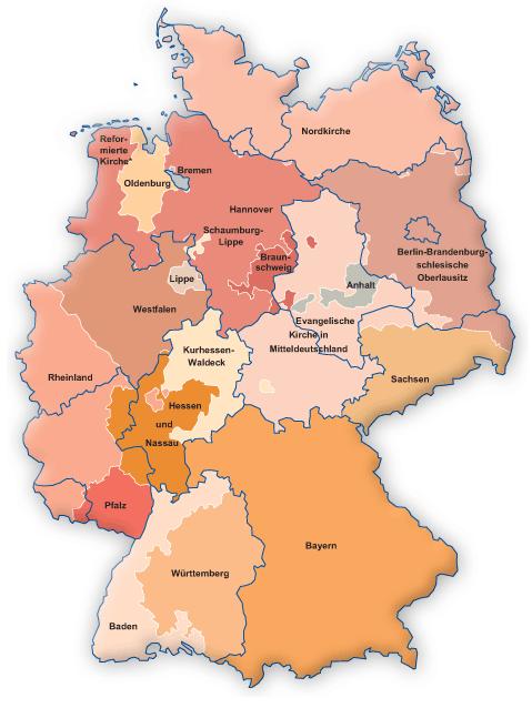 The situation now (2/9) - The map of the EKD with its member churches is still reflecting the political landscape before 1918 - But we have had
