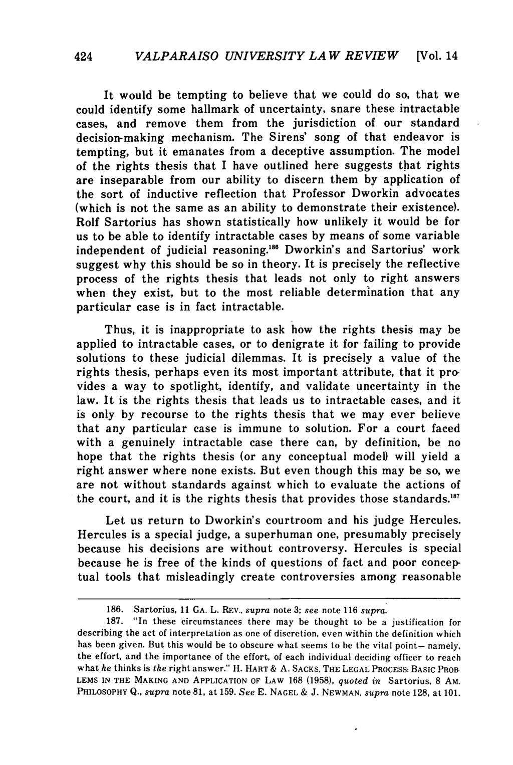 Valparaiso University Law Review, Vol. 14, No. 3 [1980], Art. 1 424 VALPARAISO UNIVERSITY LA W REVIEW [Vol.
