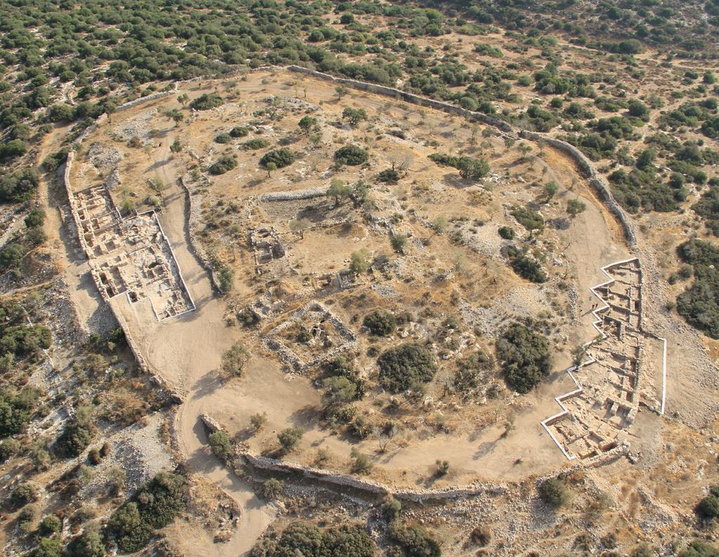 Aerial view of Khirbet Qeiyafa at the end of its fourth season. Notice the two gates and massive fortifications surrounding the city.