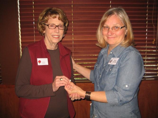 Myla Coleman and Letty Cotta Myla presented Letty Cotta with her LOV pin as this was the third LOV meeting Letty has attended.