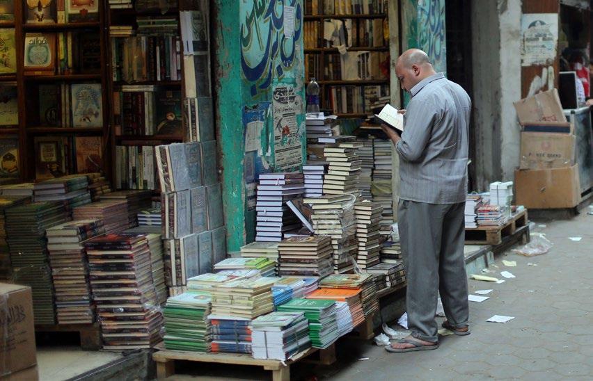 In the streets outside the mosque in Cairo, though, bookshops