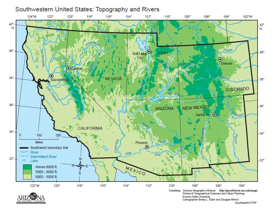 3 Figure 1. General Reference Map of the Southwest, adapted by author. Courtesy of the Arizona Geographical Alliance.