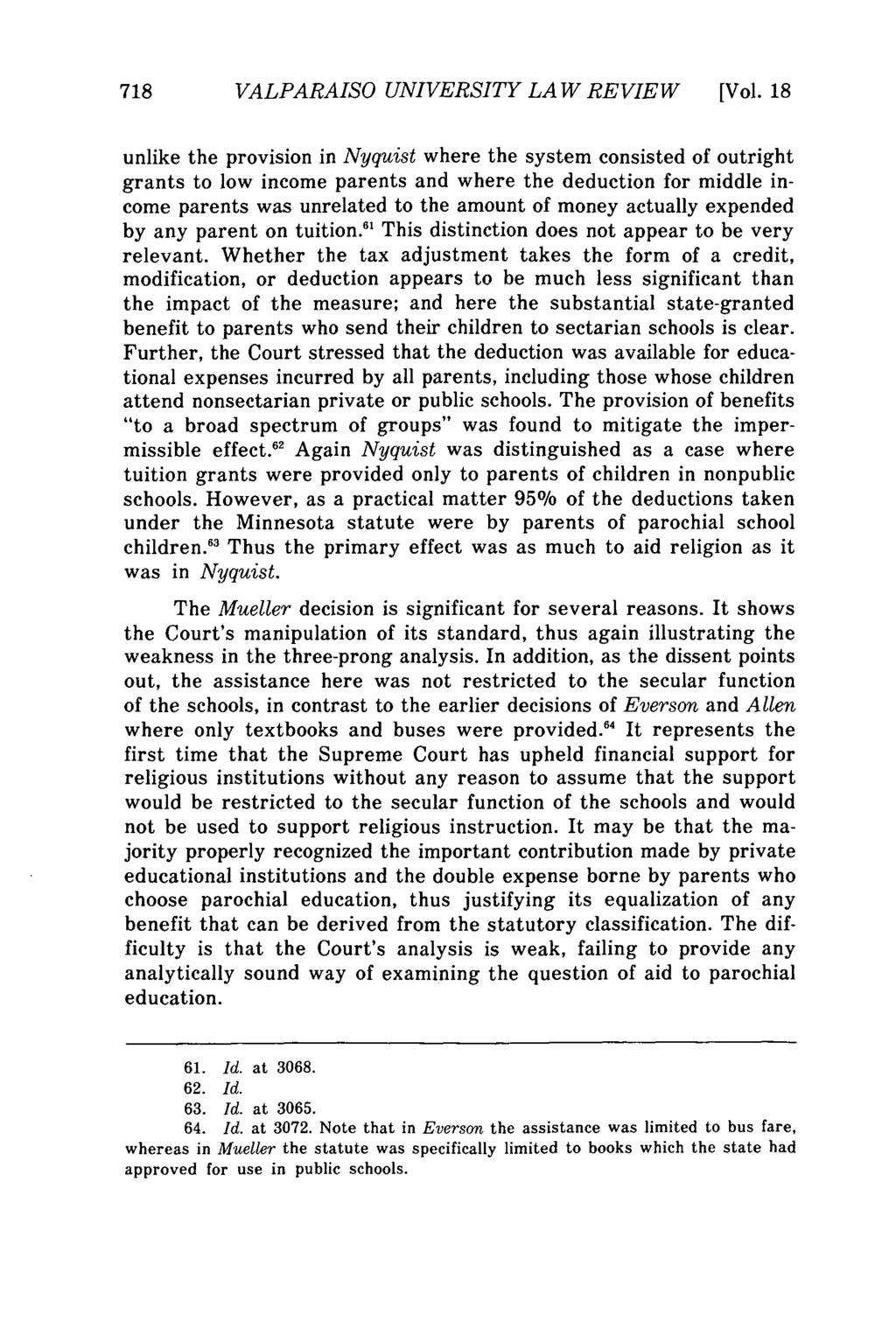 Valparaiso University Law Review, Vol. 18, No. 4 [1984], Art. 1 718 VALPARAISO UNIVERSITY LAW REVIEW [Vol.