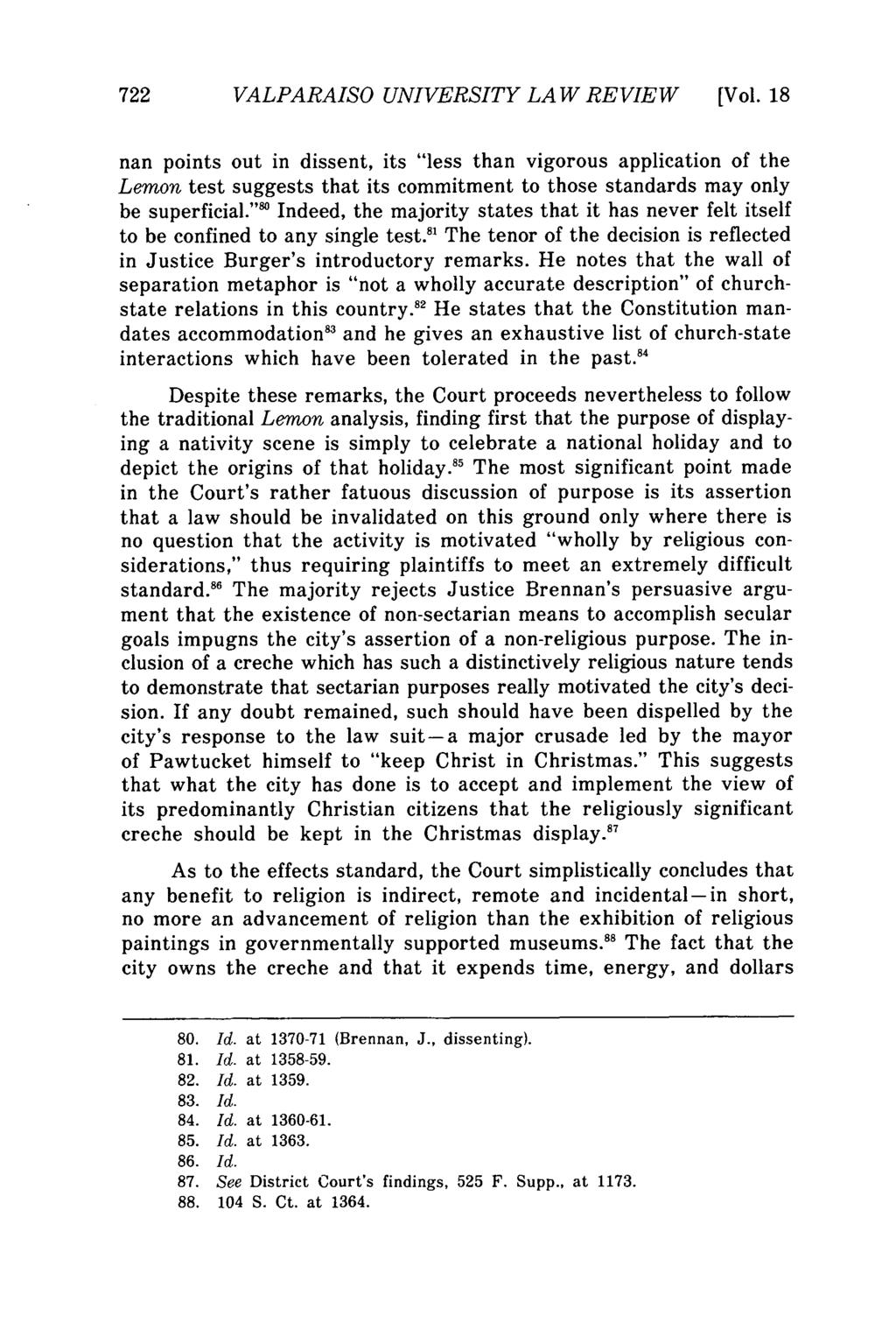 Valparaiso University Law Review, Vol. 18, No. 4 [1984], Art. 1 722 VALPARAISO UNIVERSITY LAW REVIEW [Vol.