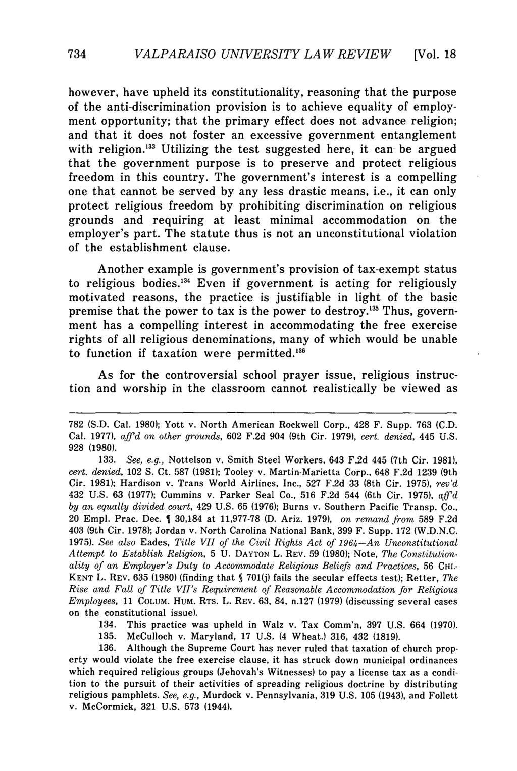 Valparaiso University Law Review, Vol. 18, No. 4 [1984], Art. 1 734 VALPARAISO UNIVERSITY LAW REVIEW [Vol.