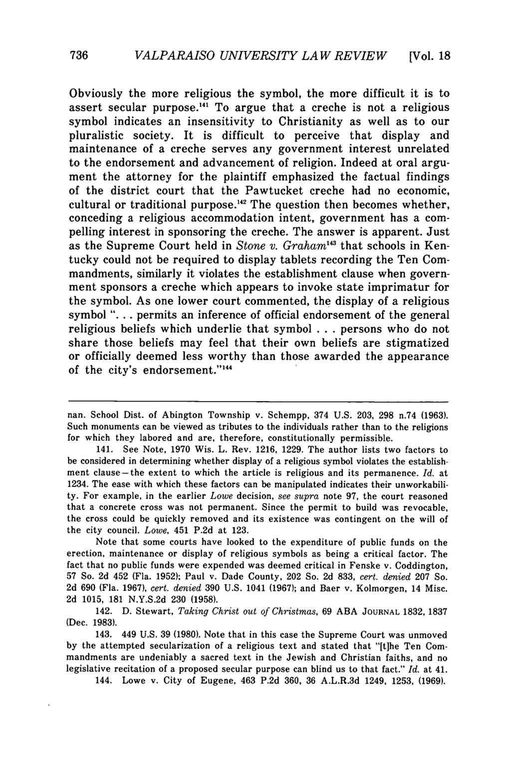 Valparaiso University Law Review, Vol. 18, No. 4 [1984], Art. 1 736 VALPARAISO UNIVERSITY LAW REVIEW [Vol.