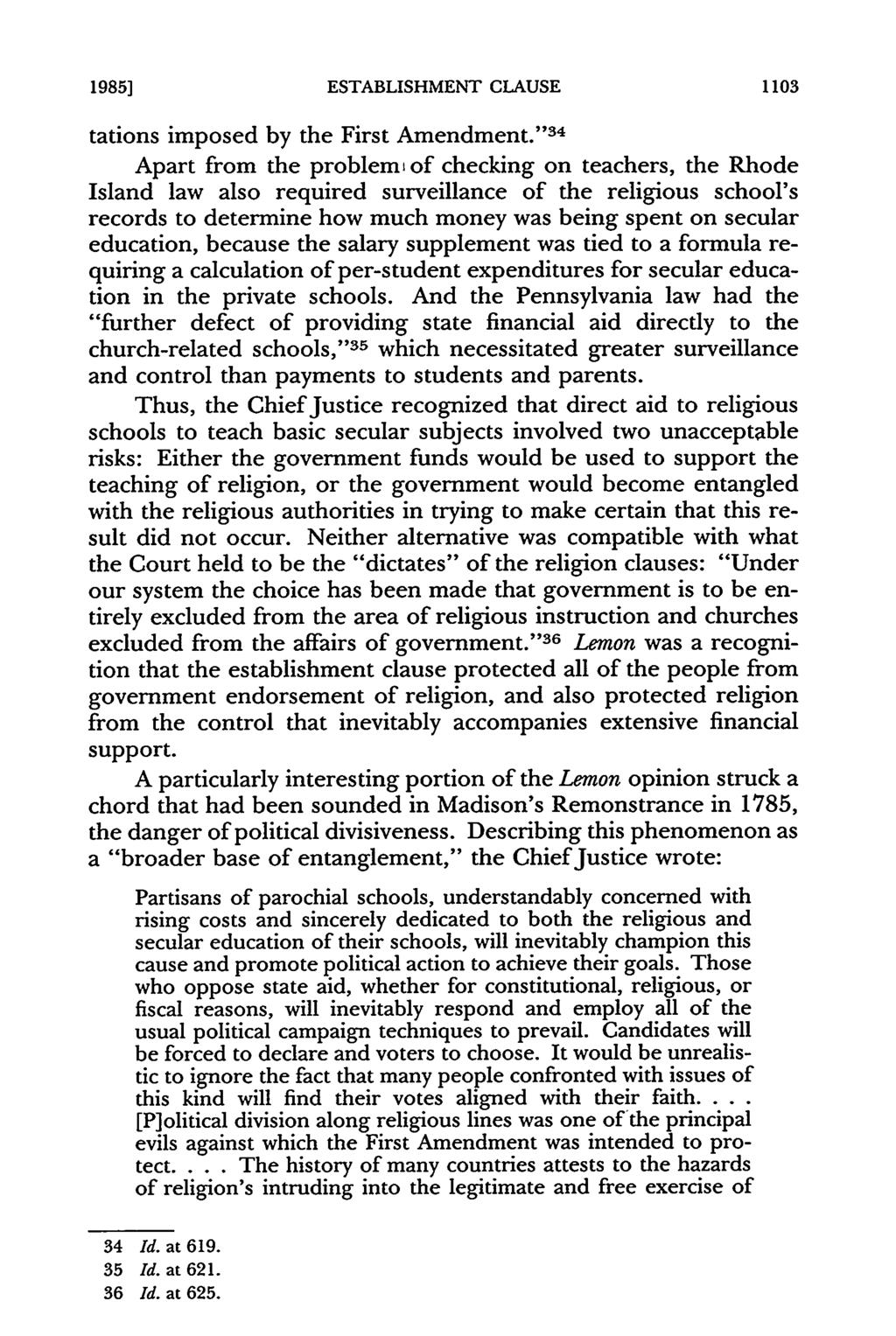 1985] ESTABLISHMENT CLAUSE tations imposed by the First Amendment.