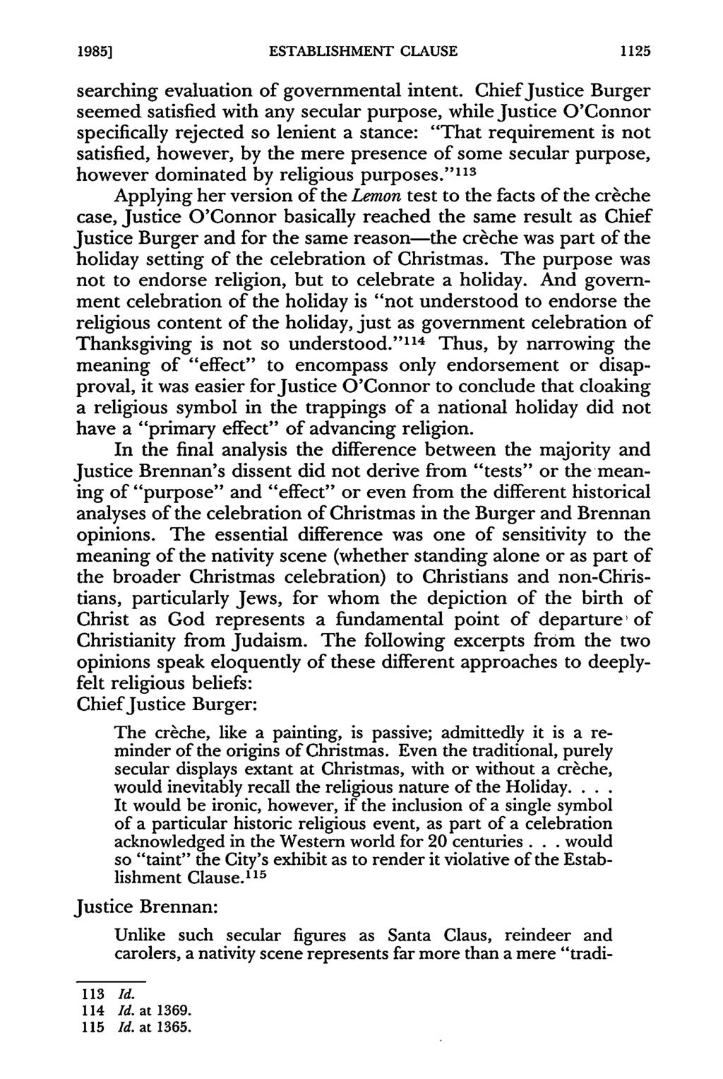1985] ESTABLISHMENT CLAUSE searching evaluation of governmental intent.