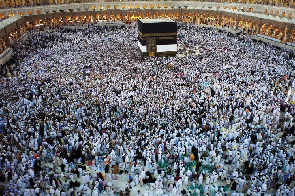 Muslim pilgrims walking around the Kaaba