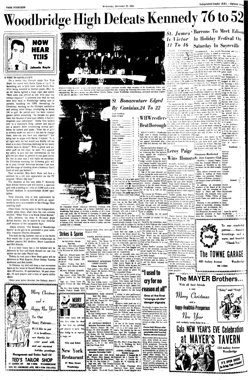 PAGE FOURTEEN Wednesday. December 23, 1964 ndependent-leader (E.B.