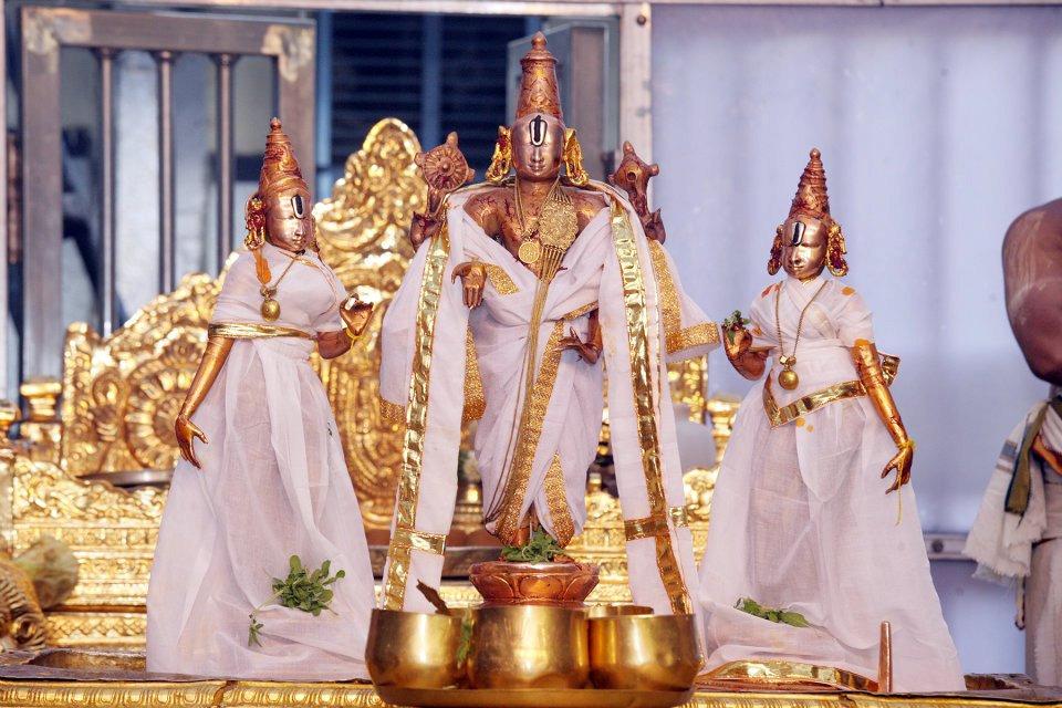 Vishnu in the month of Jyeshta Masam, Jyeshta Nakshatram day with all natural Moolika's and Special Chandanam with Saffron.