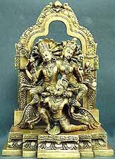 the immortality nectar. Vishnu granted his two wishes. Vishnu placed Garuda atop his flagstaff to fulfill his wish of being placed higher than Vishnu.