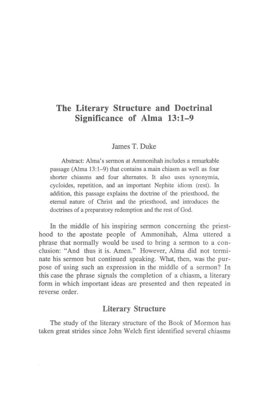 The Literary Structure and Doctrinal Significance of Alma 13:1-9 James T.