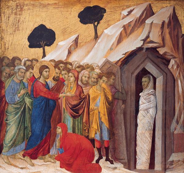 File:'The Raising of Lazarus', tempera and gold on panel by Duccio di Buoninsegna, 1310 11, Kimbell Art Museum.