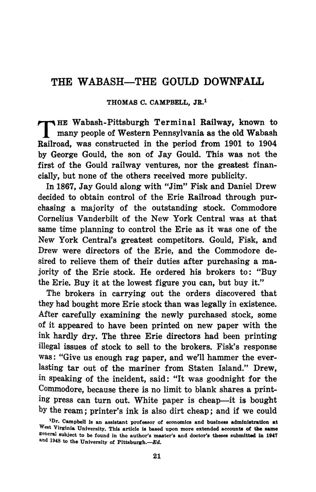 THE WABASH THE GOULD DOWNFALL THE THOMAS C. CAMPBELL, JR.