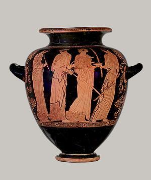 213 Fig. 27. Attic Red-figure, c. 450. Attributed to the Menelaos painter. Maenads making music. H. 14 7/8 in. (37.8 cm).