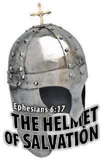 First, we place the helmet of salvation on our head. Protect our mind and imagination.