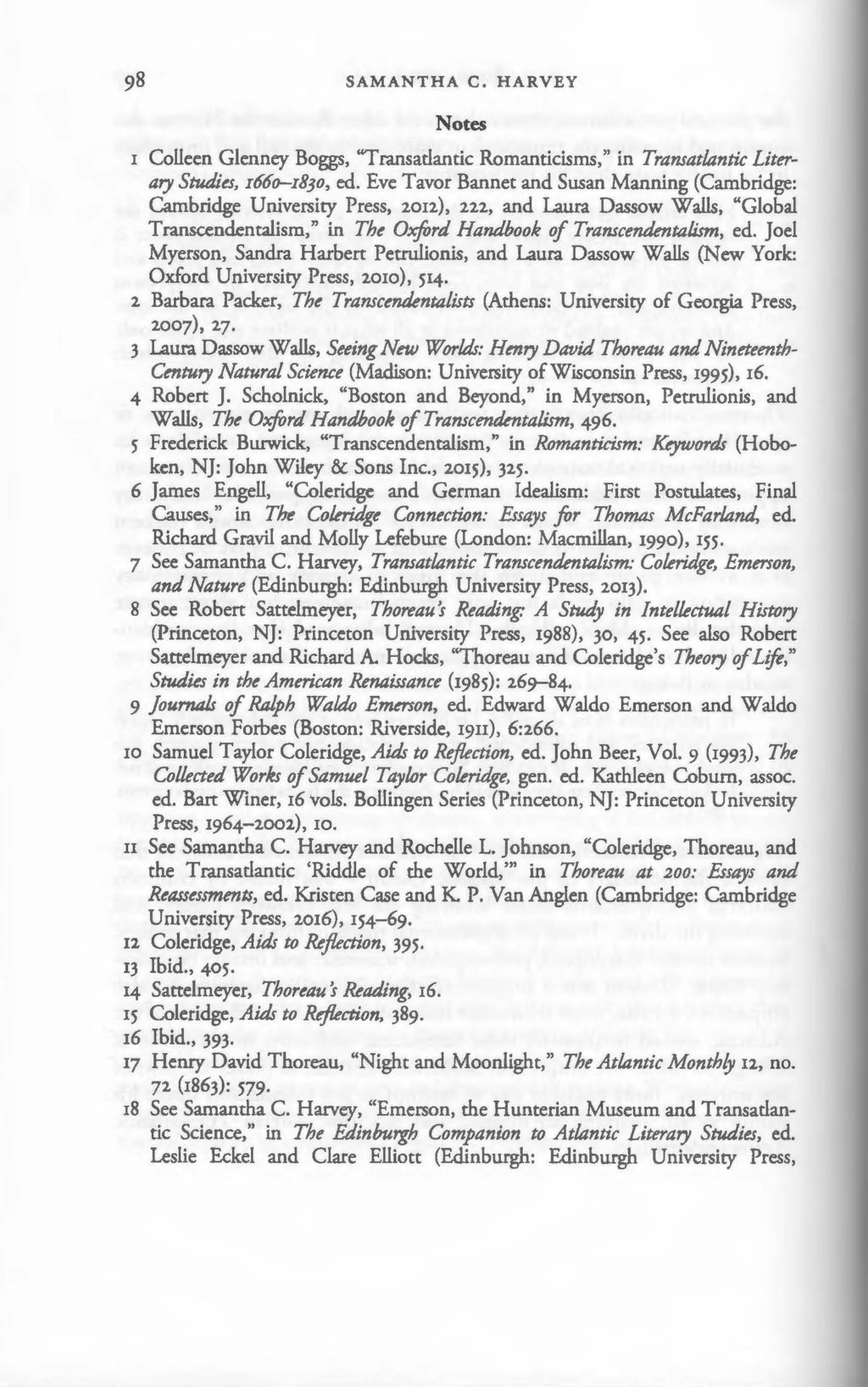 SAMANTHA C. HARVEY Notes l Colleen Glenney Boggs, "Transatlantic Romanticisms," in Transatlantic Literary Studies, r66rr-r830, ed.