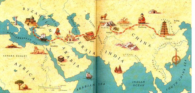 #2: Draw and label the Silk Road On the route, identify 3 products that spread through the Muslim world along